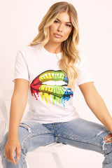White Graphic Print T-shirt - Carolann-T-shirt