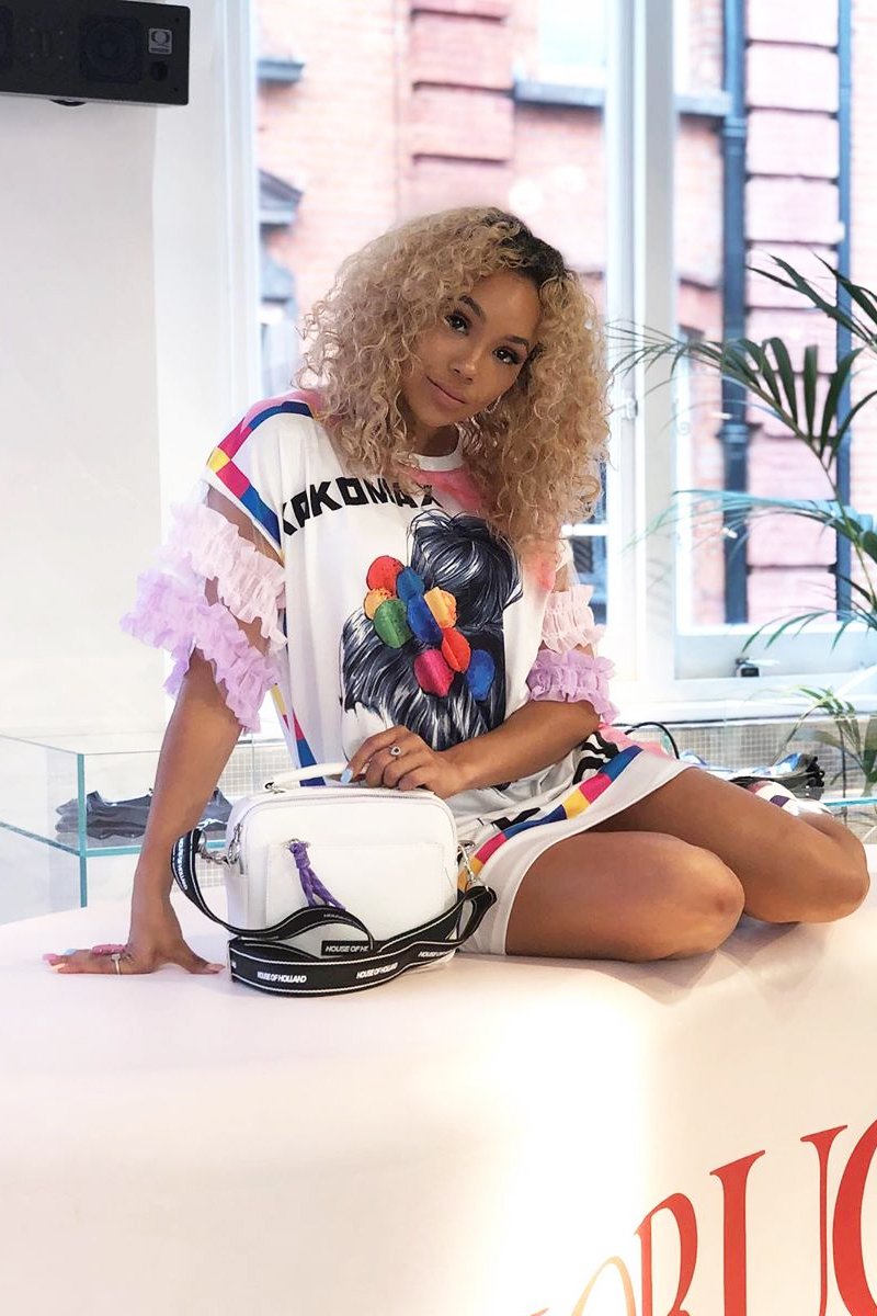 White Graphic Print T-shirt Dress with Tulle Sleeves - Kirsta-Dresses