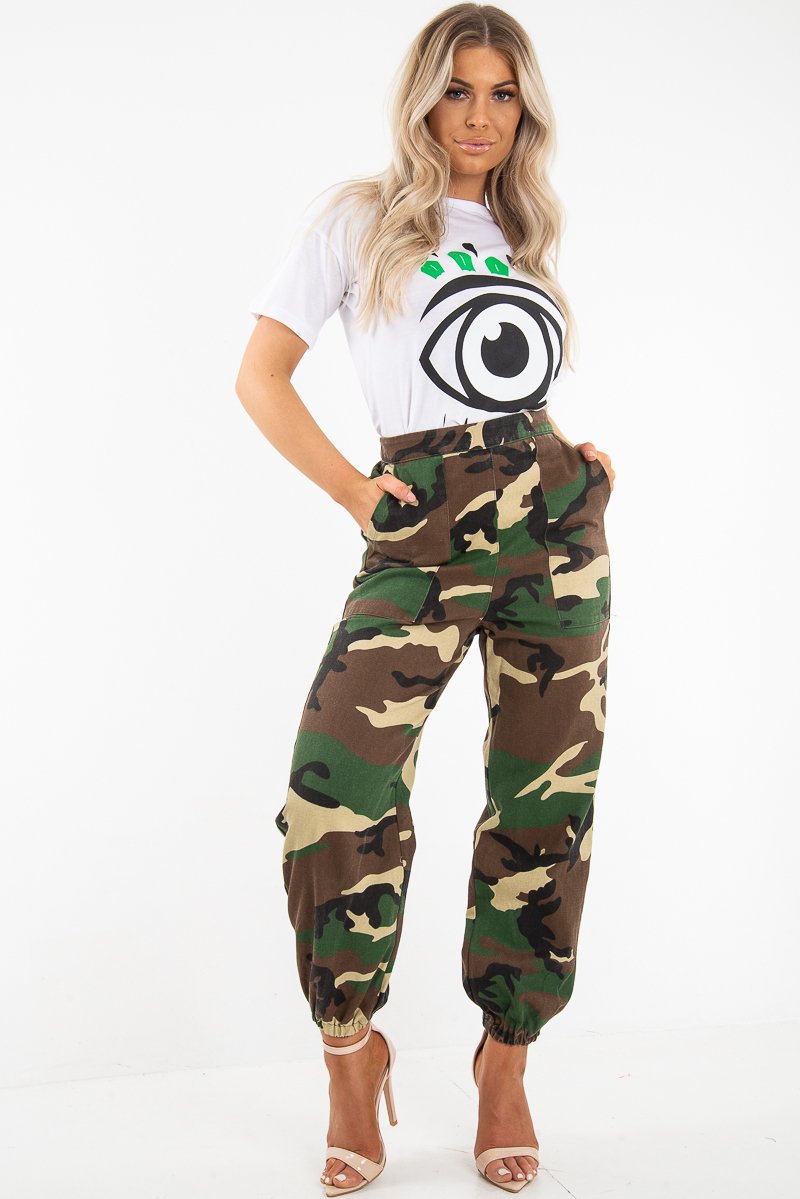 White Green Crew Neck Eye Print T-Shirt - Jemma-T-shirt