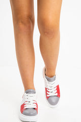 White Grey Colour Block Chunky Sole Lace Up Trainers - Kalley-Trainers