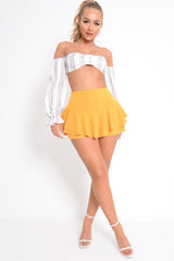 White Grey Stripe Buckle Front Extreme Bardot Crop Top - Theora-Crop Tops