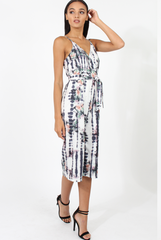 White & Grey Tie Dye Floral Print Culotte Jumpsuit - Fiona-Jumpsuits