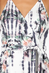 White & Grey Tie Dye Floral Print Culotte Jumpsuit - Fiona-Jumpsuits