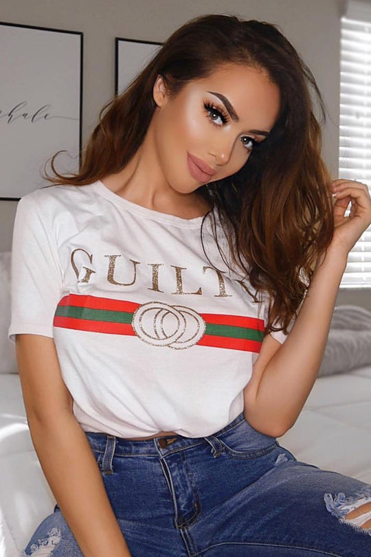 White Guilty Slogan T-shirt - Ava