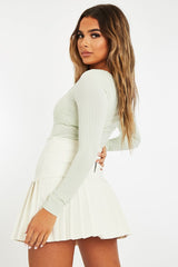 White Half Pleated Faux Leather Mini Skirt - Jeniya-Skirts