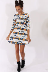 White Halloween Pumpkin & Bats Swing Dress - Sabrina-Dresses