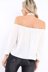 White Halter Neck Lace up Front Top- Triana-Tops