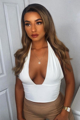 White Halter Neck Slinky Crop Top - Jessabel