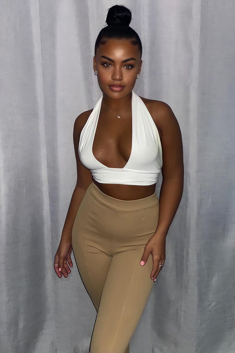 White Halter Neck Slinky Crop Top - Jessabel