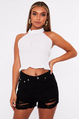 White Halter Neck Tie Backless Top - Ciarah-Crop Tops