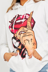 White Hand Graphic Slogan Hoodie - Kyrie-Hoodies