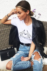 White Hand Heart Graphic T Shirt - Luana-T-shirt