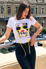 White Hanging Glasses 1986's T-shirt - Natally-Tops