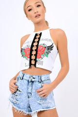 White Heart Breaker Crop Top - Pheonix-Crop Tops