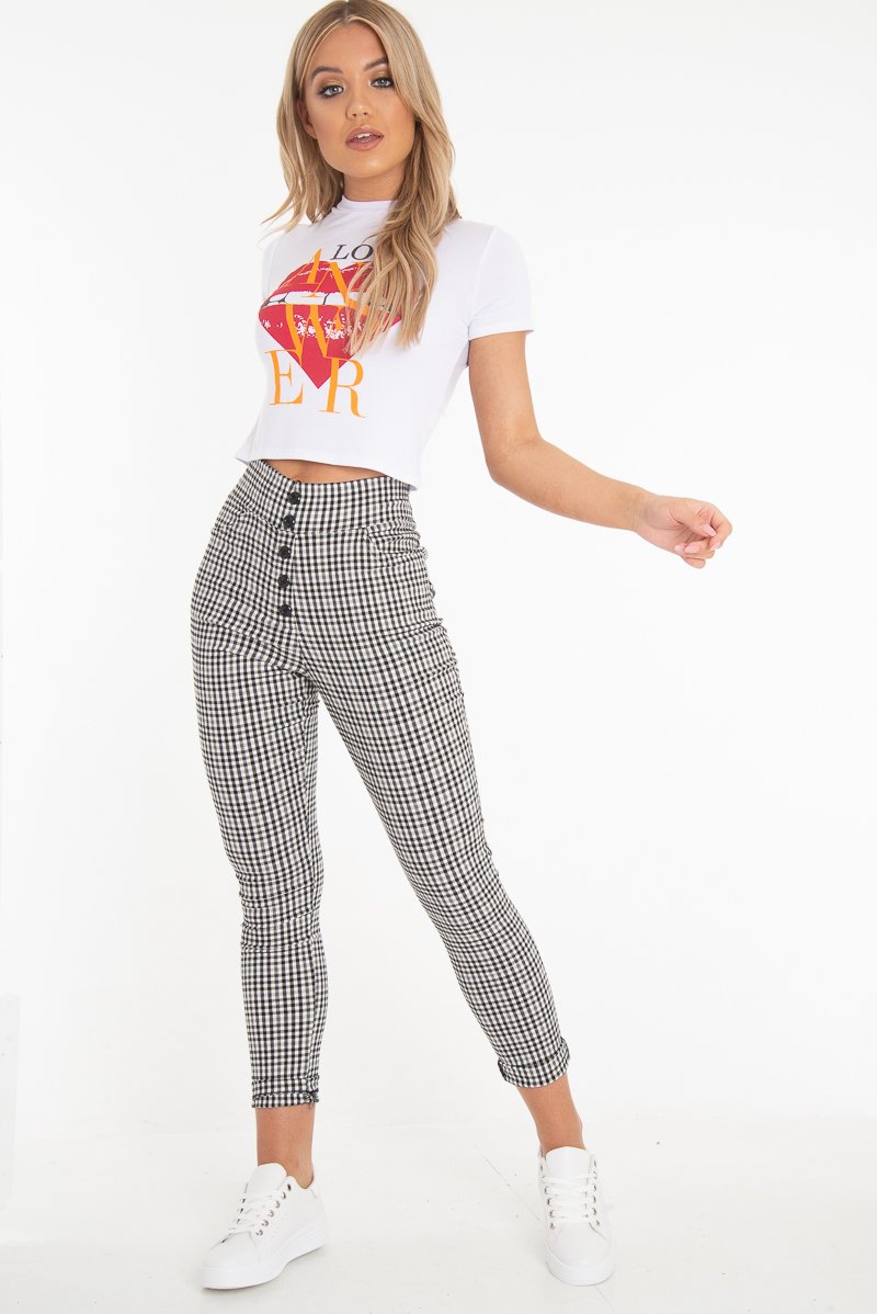 White Heart Lips Slogan Printed Crop T-Shirt - Lacey-T-shirt