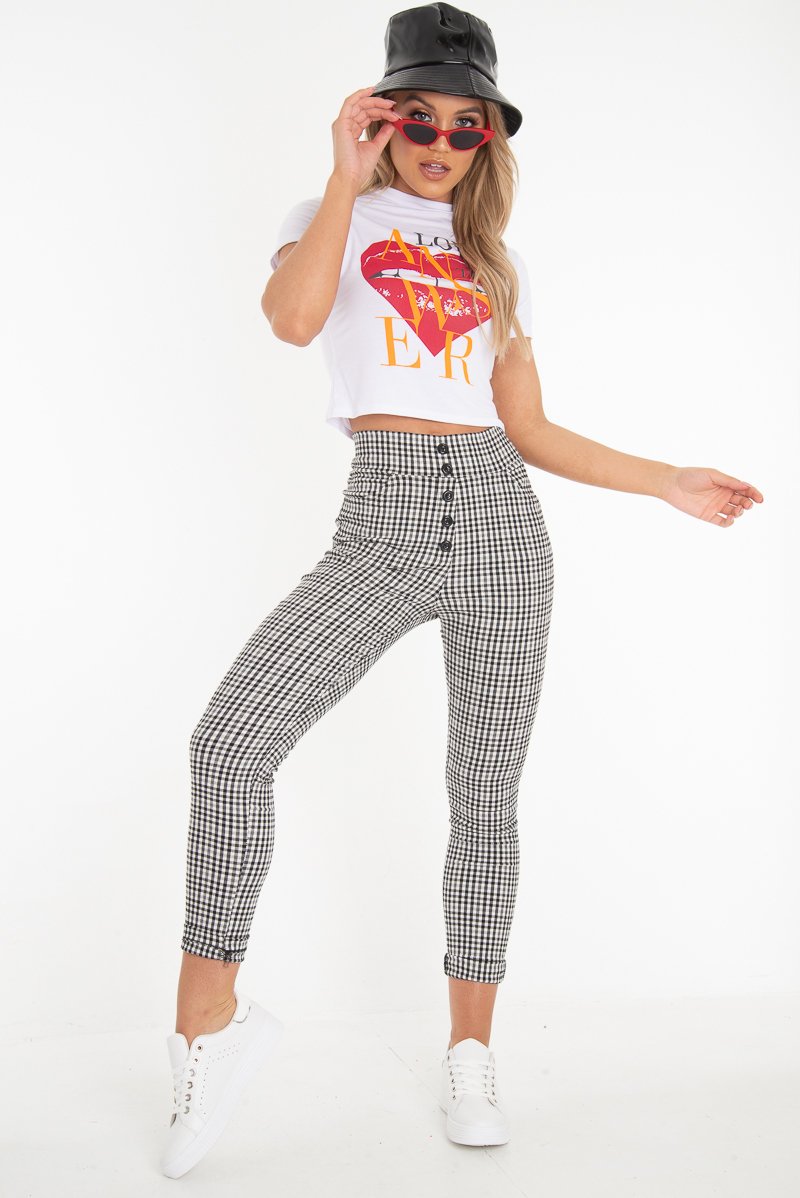 White Heart Lips Slogan Printed Crop T-Shirt - Lacey-T-shirt