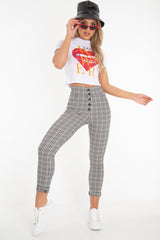 White Heart Lips Slogan Printed Crop T-Shirt - Lacey-T-shirt