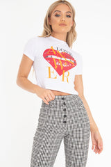 White Heart Lips Slogan Printed Crop T-Shirt - Lacey-T-shirt