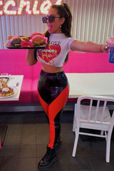 White Heart Lips Slogan Printed Crop T-Shirt - Lacey-T-shirt