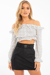 White Heart Print Milkmaid Crop Top - Zosia-Crop Tops