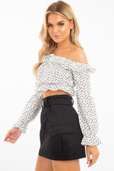 White Heart Print Milkmaid Crop Top - Zosia-Crop Tops