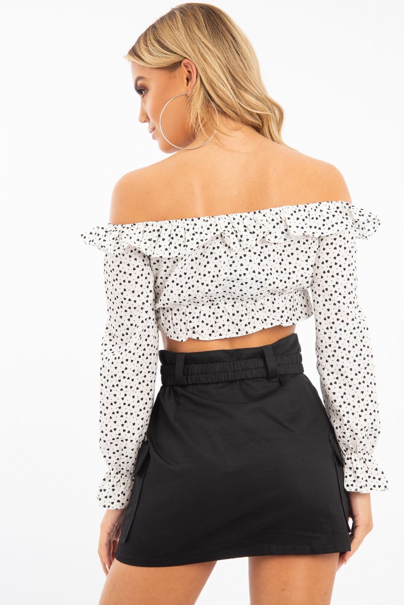 White Heart Print Milkmaid Crop Top - Zosia-Crop Tops