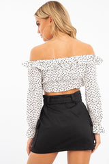 White Heart Print Milkmaid Crop Top - Zosia-Crop Tops