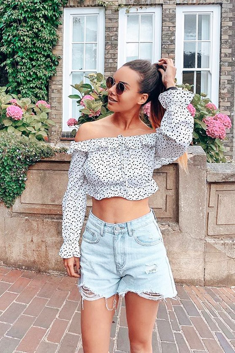 White Heart Print Milkmaid Crop Top - Zosia-Crop Tops