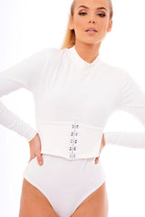 White High Neck Corset Detail Bodysuit - Hilda-Bodysuits