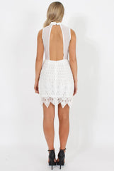 White High Neck Crochet Backless Dress - Kimmi-Dresses