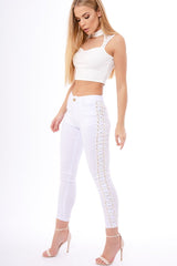 White High Neck Cut Out Crochet Crop Top - Una-Crop Tops