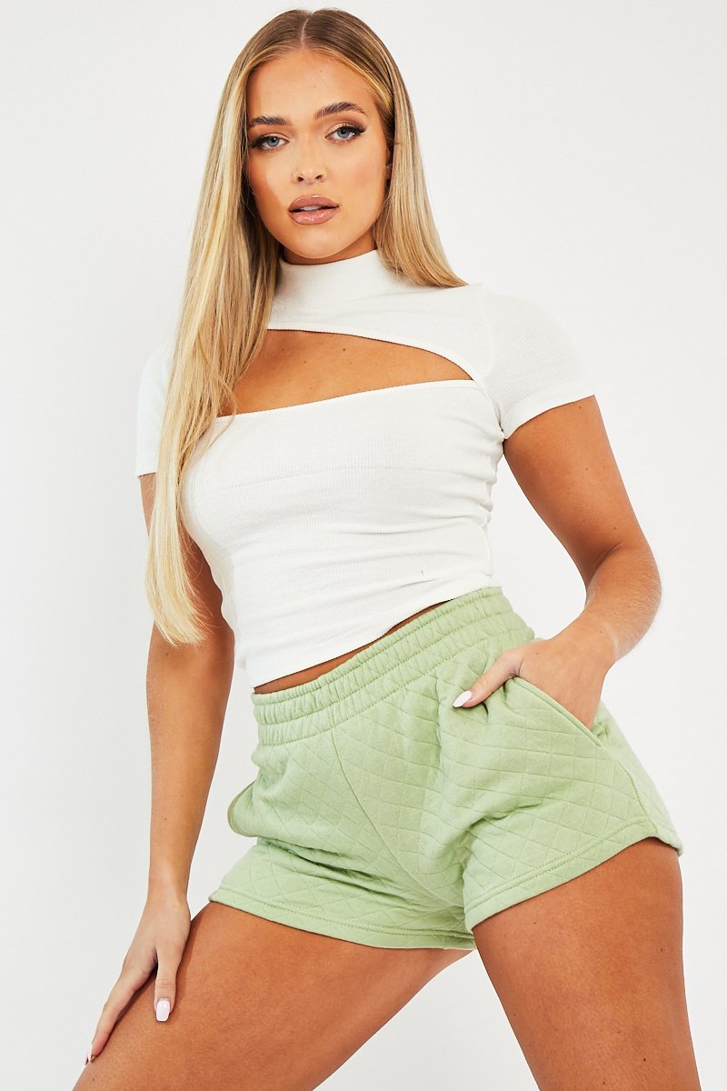 White High Neck Cut Out Crop Top - Reita-Crop Tops
