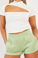 White High Neck Cut Out Crop Top - Reita-Crop Tops