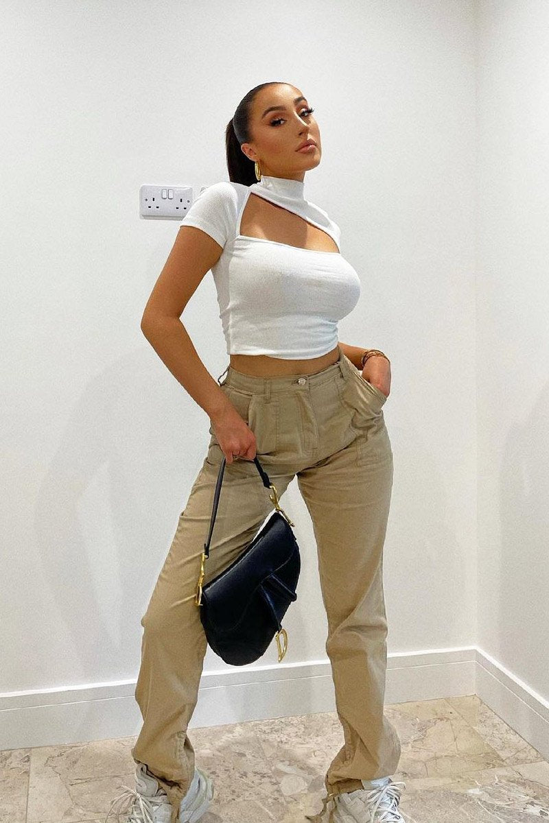 White High Neck Cut Out Crop Top - Reita-Crop Tops