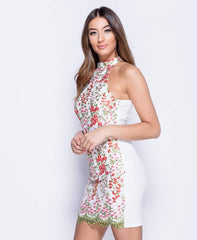 White High Neck Embroidered Dress - Raven-Dresses