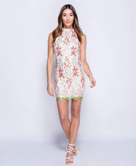 White High Neck Embroidered Dress - Raven-Dresses