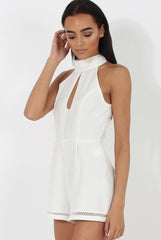 White High Neck Keyhole Playsuit - Nori-Playsuits