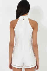 White High Neck Keyhole Playsuit - Nori-Playsuits