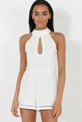 White High Neck Keyhole Playsuit - Nori-Playsuits