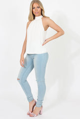 White High Neck Lace Back Top - Kerry-Tops