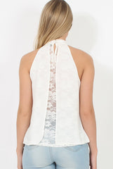White High Neck Lace Back Top - Kerry-Tops