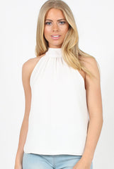 White High Neck Lace Back Top - Kerry-Tops
