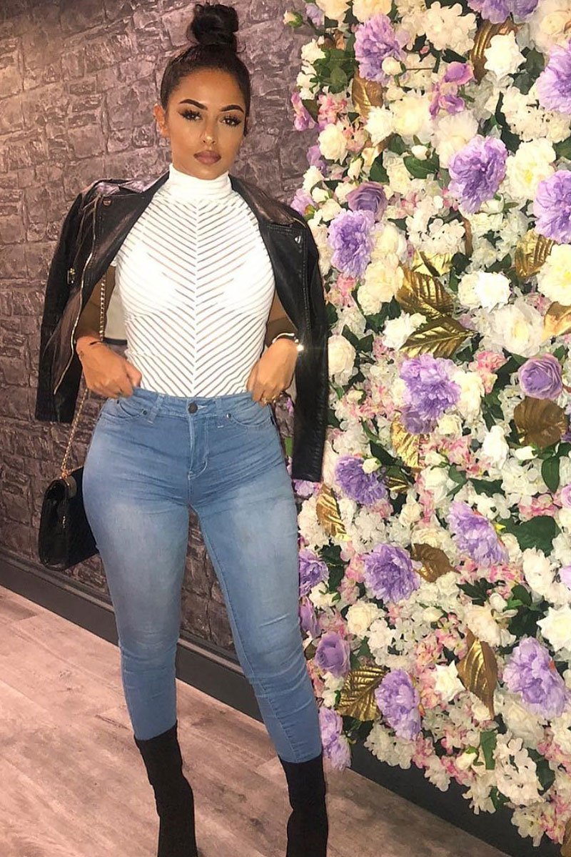 White High Neck Mesh Bodysuit - Inara-Bodysuits