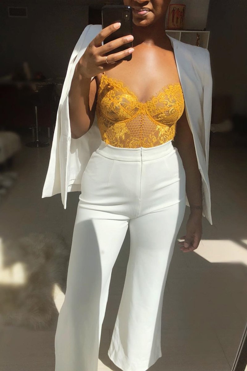 White High Waist Flare Trousers -Tisha-Trousers