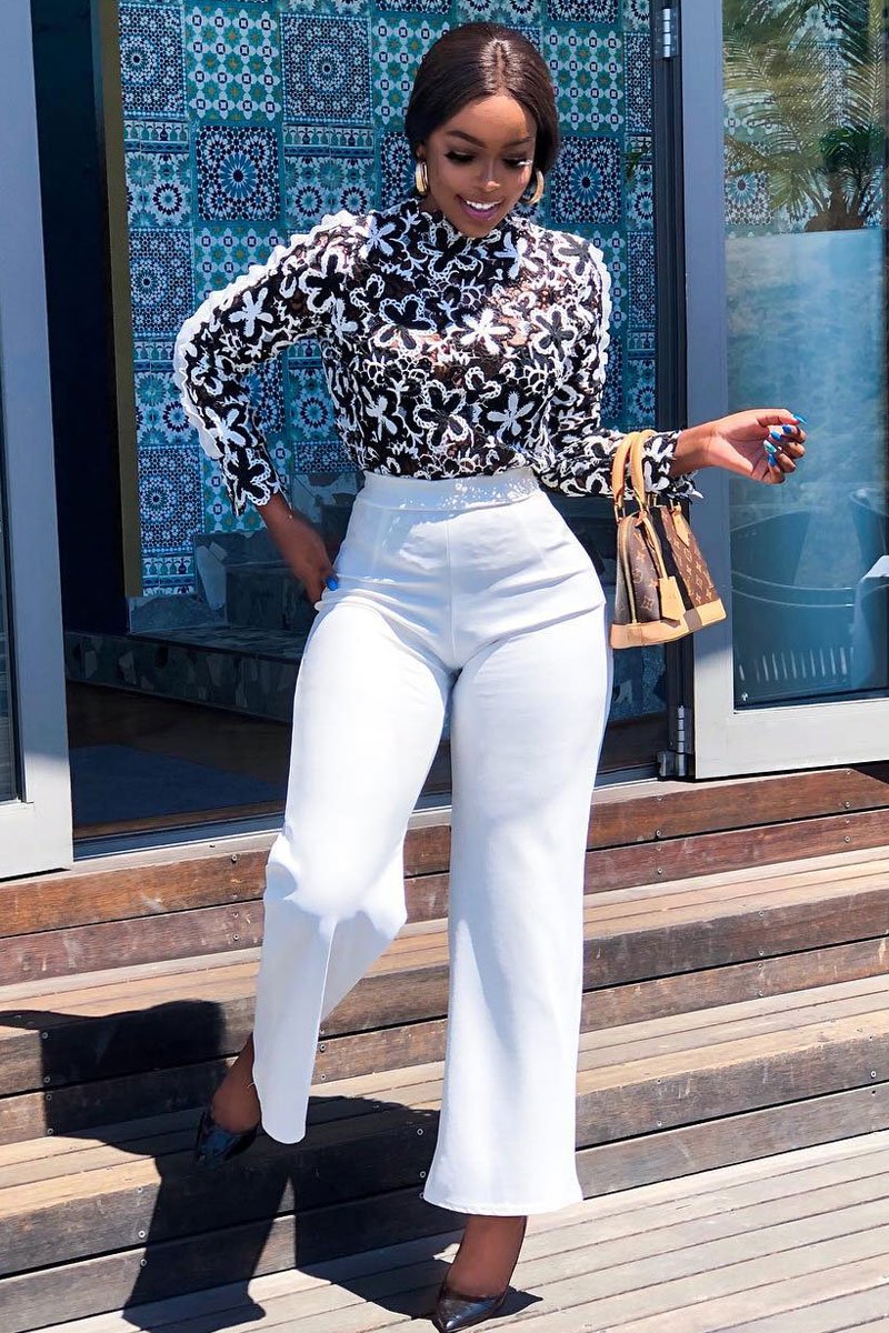 White High Waist Flare Trousers -Tisha-Trousers