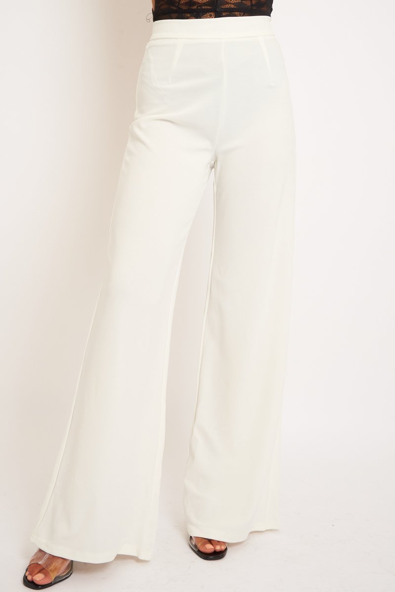 White High Waist Flare Trousers -Tisha-Trousers