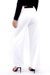 White High Waist Flare Trousers with Black Sash Belt - Lila-Trousers