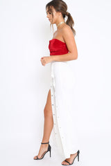 White High Waist Flare Trousers with Popper detail -Tamy-Trousers