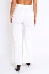 White High Waist Flare Trousers with Popper detail -Tamy-Trousers