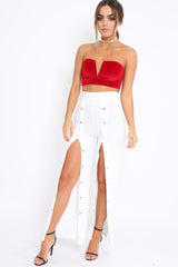 White High Waist Flare Trousers with Popper detail -Tamy-Trousers